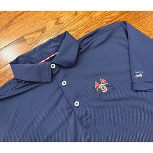 Bald Head Blues Performance Golf Polo Shirt Mens Large Blue/Pink Striped Logo